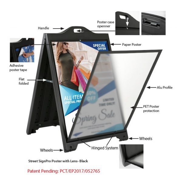 Street SignPro Poster 24x36 Without Lens, Black Folding Portable Double Sided Advertising Display Sandwich Board A-Frame Sidewalk Curb Sign 
